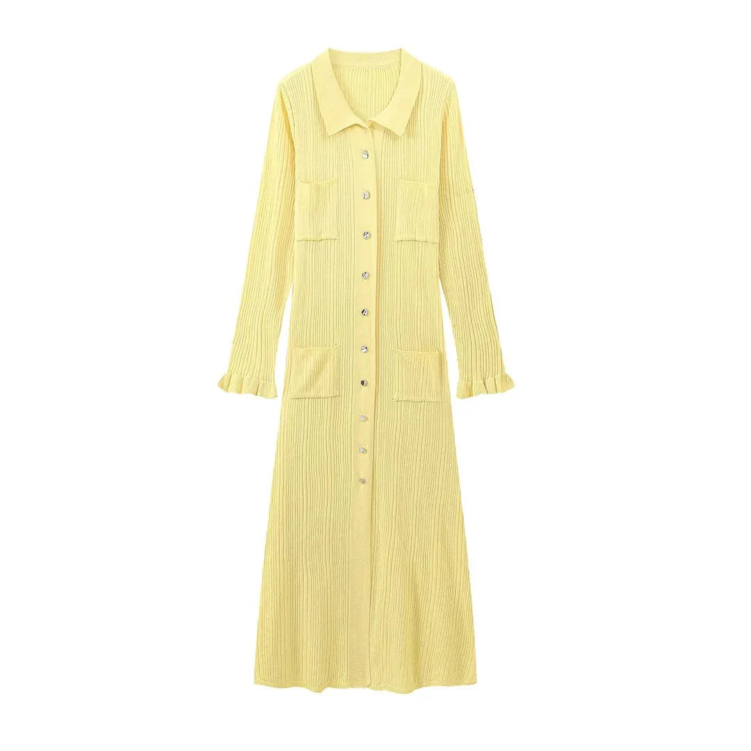 Berhtgyth | Women's Knit Maxi Dress | Button Down Long Sleeve Casual