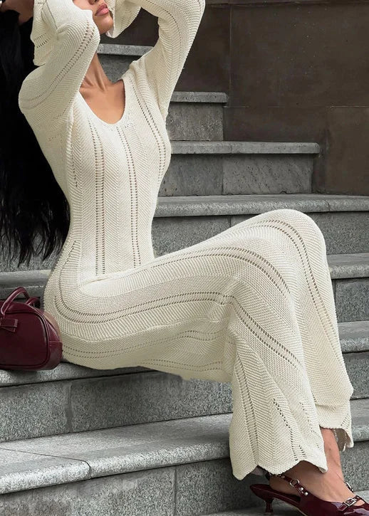 Uche | Women's Long Sleeve Maxi Knit Dress | Scoop Neck Bodycon