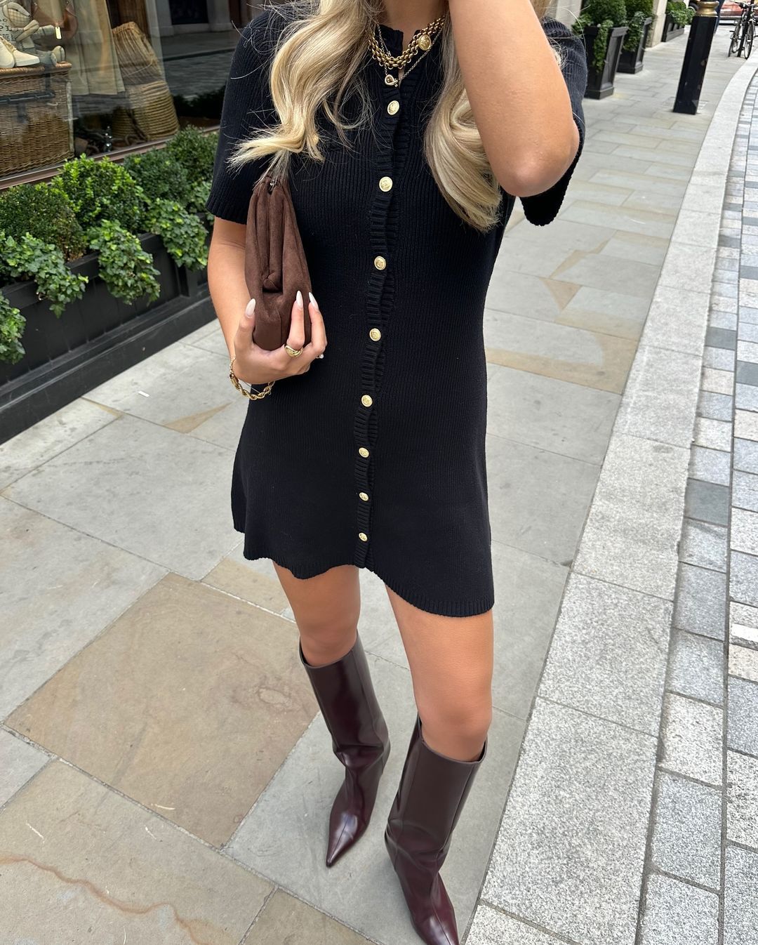 Women's Knit Dress Mini Button Down Detail | Short Sleeve