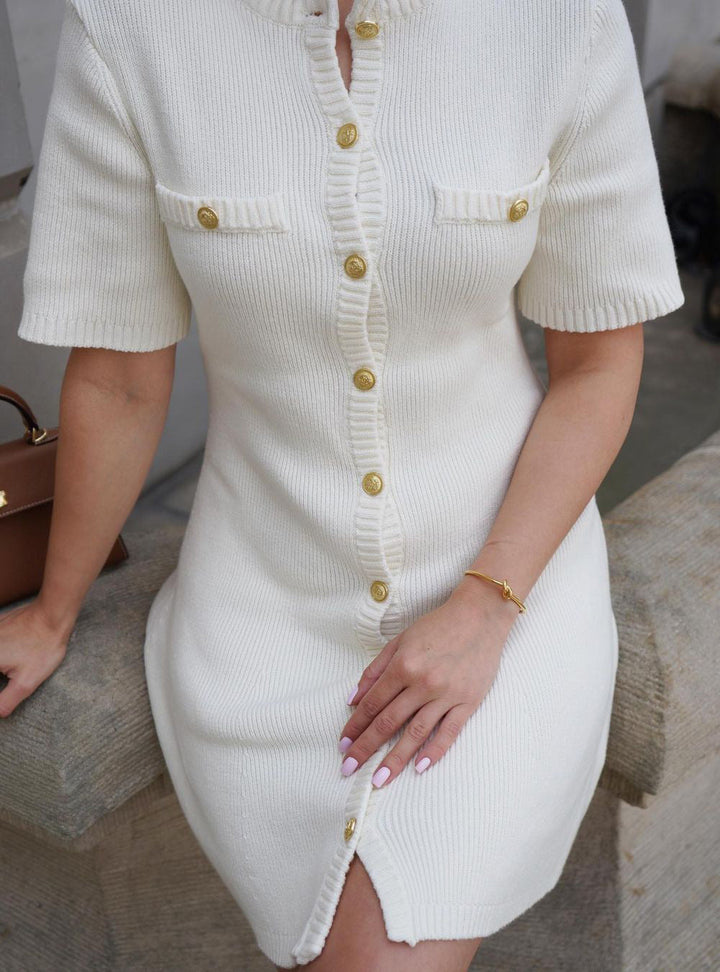 Women's Knit Dress Mini Button Down Detail | Short Sleeve