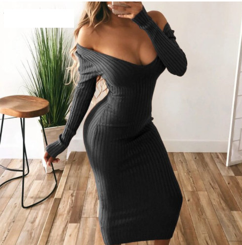 Sophronia | Women's Knit Midi Dress | Off Shoulder Party Style