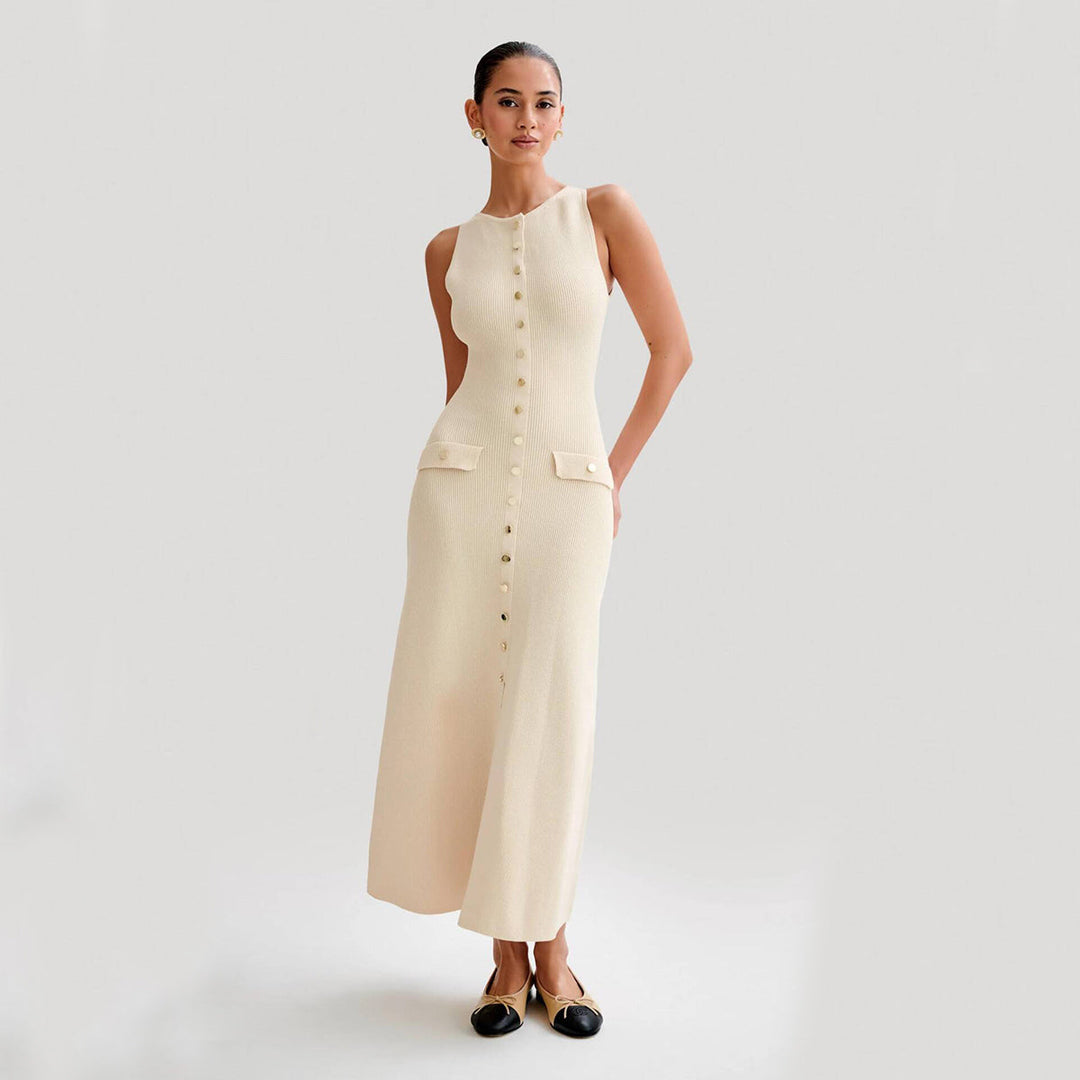 Women's Knit Dress Sleeveless Button Front | Semi Formal