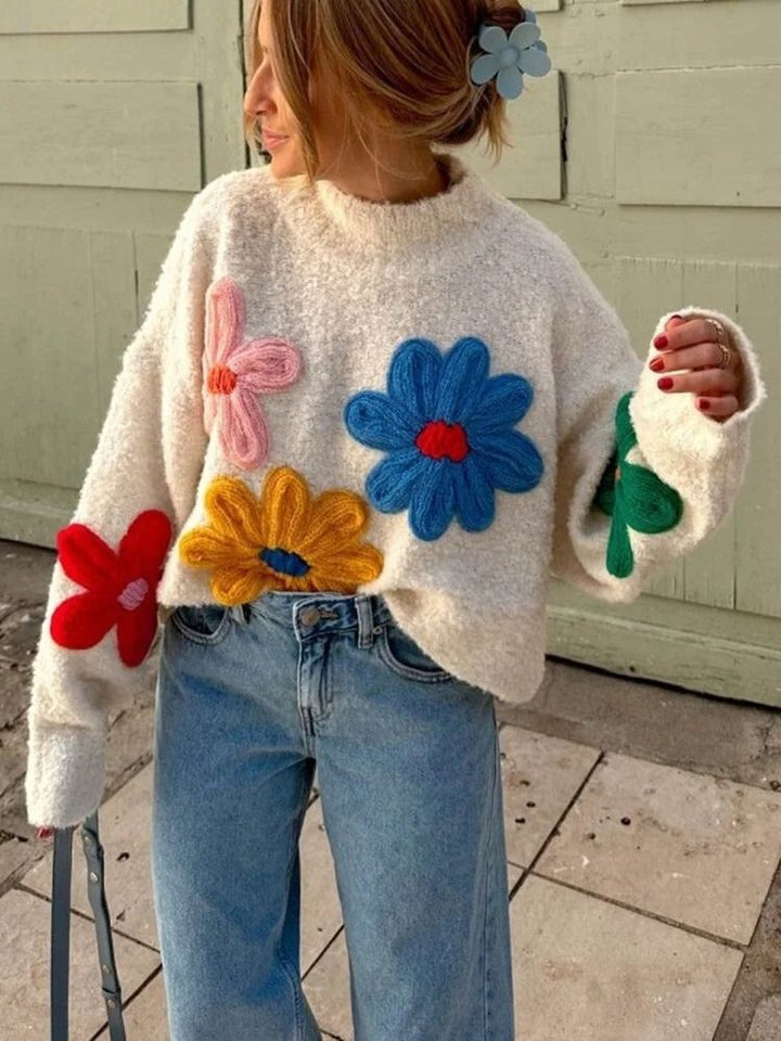Astou | Women's Knitted Jumper | Crew Neck Floral