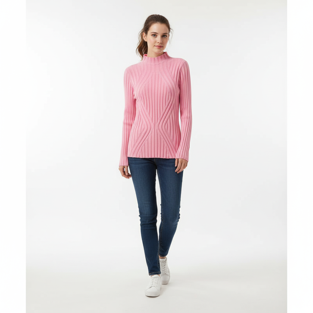 Yaropolk | Women's Ribbed High Neck Knitted Jumper | Slim Fit