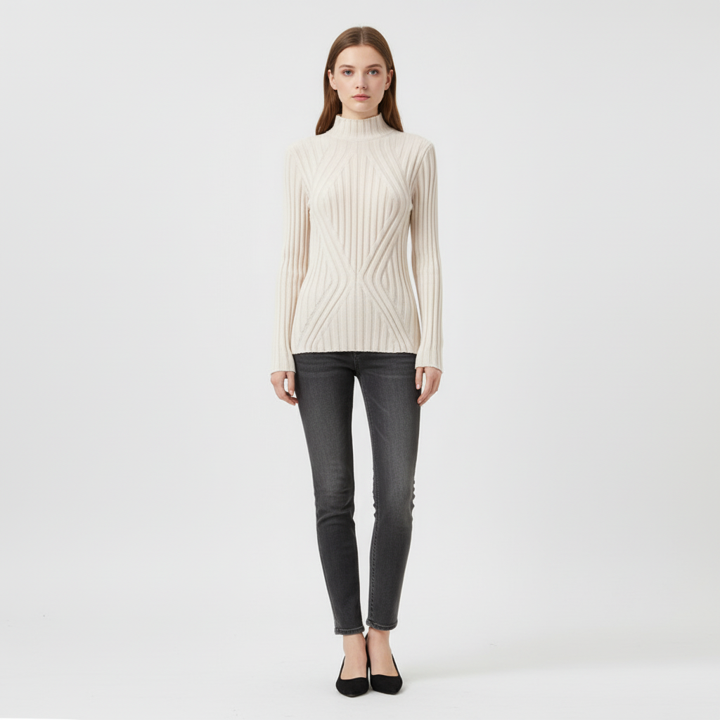 Yaropolk | Women's Ribbed High Neck Knitted Jumper | Slim Fit