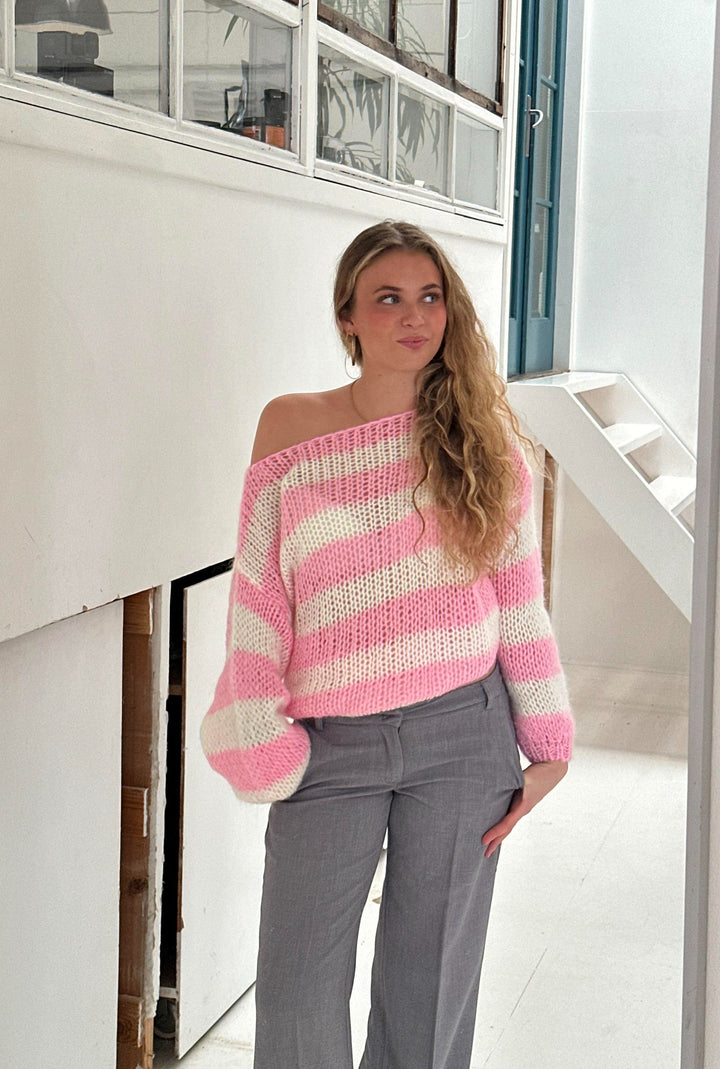Semele | Women's Knitted Jumper | Striped Crew Neck Oversized
