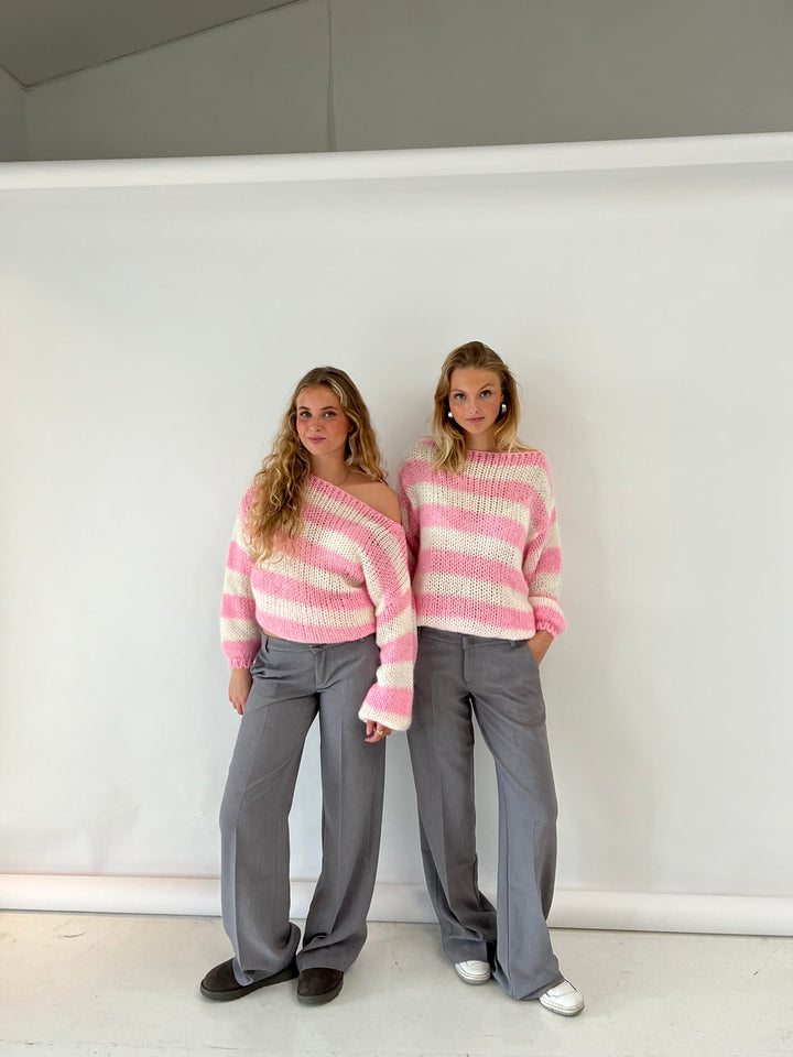 Semele | Women's Knitted Jumper | Striped Crew Neck Oversized