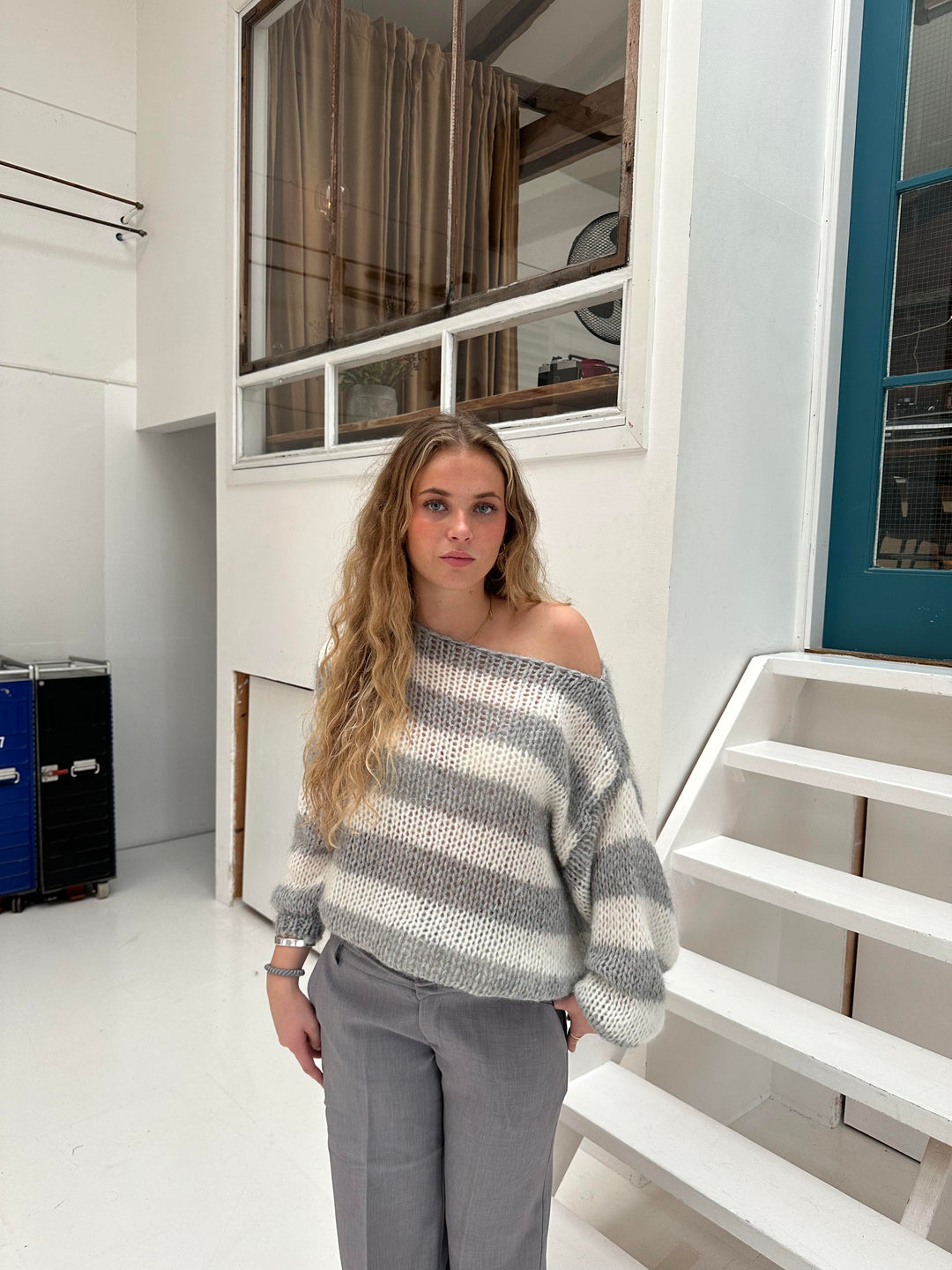 Semele | Women's Knitted Jumper | Striped Crew Neck Oversized