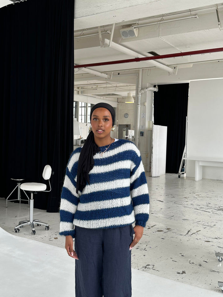 Semele | Women's Knitted Jumper | Striped Crew Neck Oversized