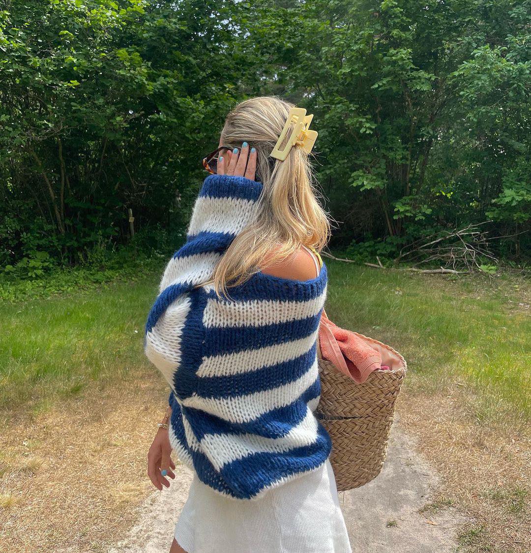 Semele | Women's Knitted Jumper | Striped Crew Neck Oversized