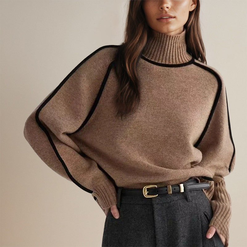 Hildegund | Women's Knitted Jumper | Turtleneck Contrast Trim