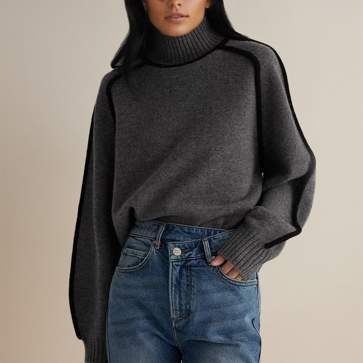 Hildegund | Women's Knitted Jumper | Turtleneck Contrast Trim