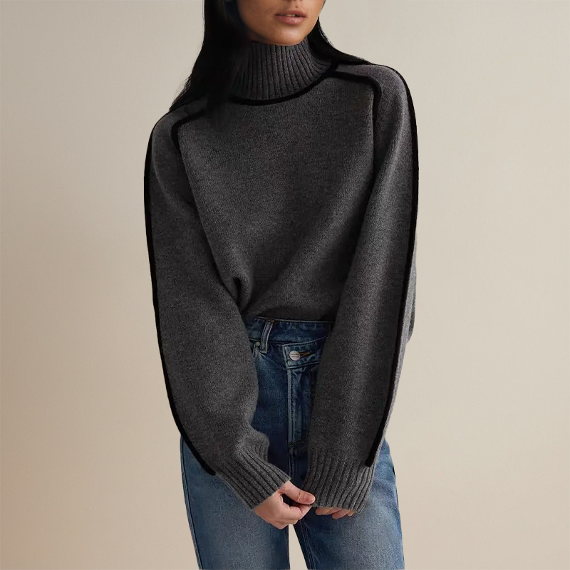 Hildegund | Women's Knitted Jumper | Turtleneck Contrast Trim