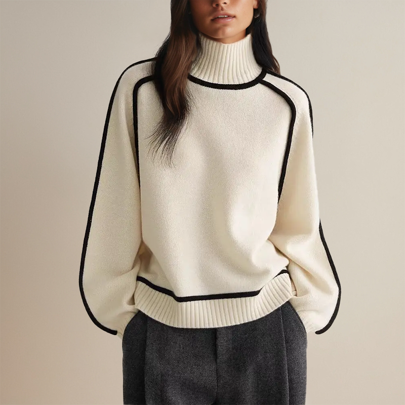 Hildegund | Women's Knitted Jumper | Turtleneck Contrast Trim