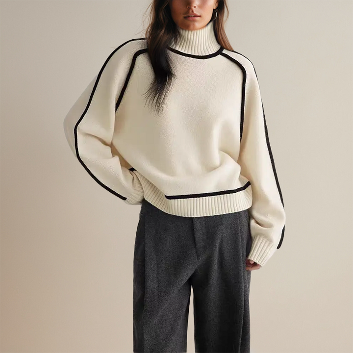 Hildegund | Women's Knitted Jumper | Turtleneck Contrast Trim