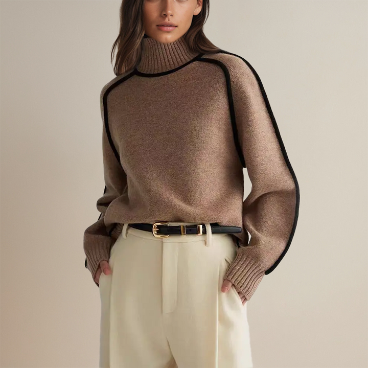 Hildegund | Women's Knitted Jumper | Turtleneck Contrast Trim