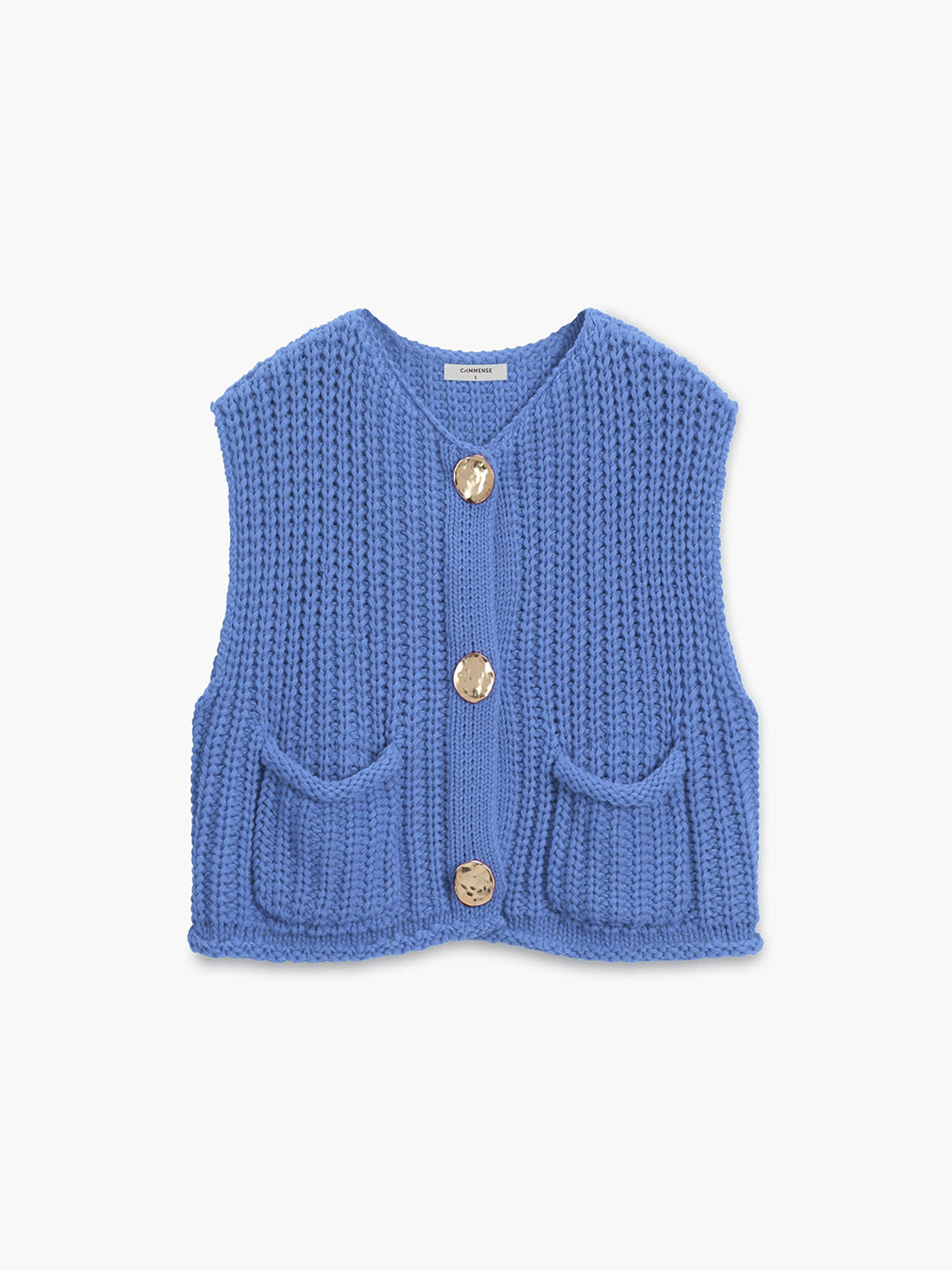 Osthryth | Women's Cropped Knitted Vest | Patch Pockets Button Front