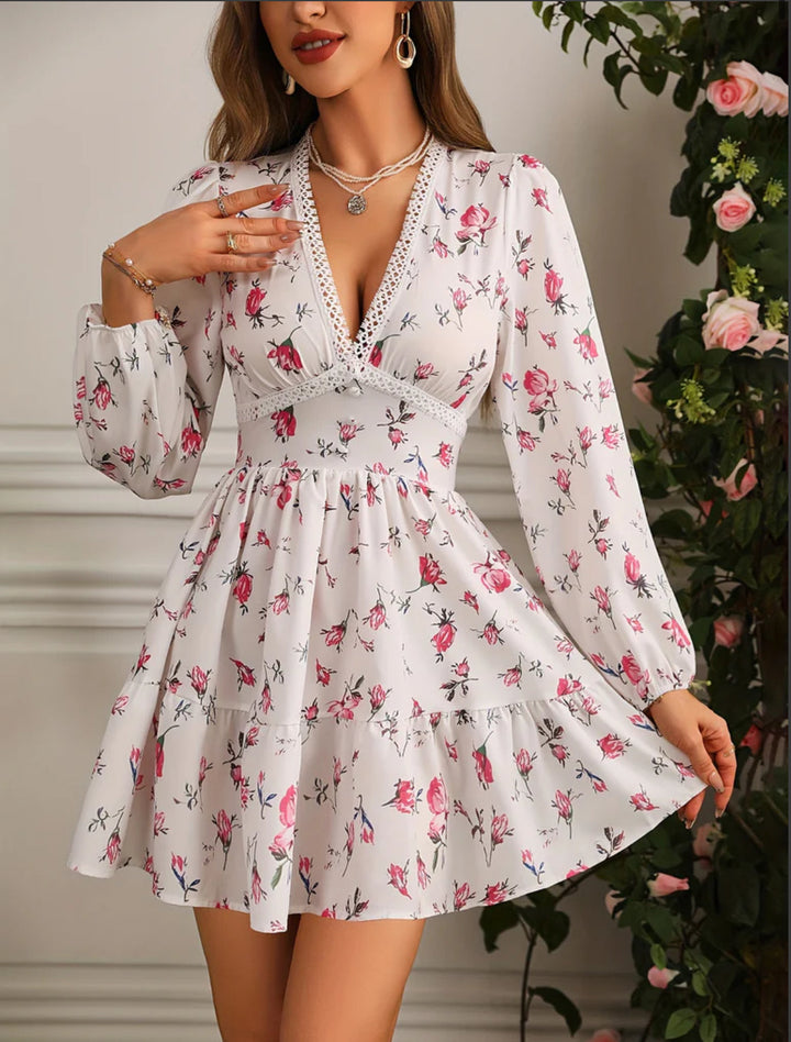 Suri | Women's Long Sleeve Mini Dress | Floral V Neck