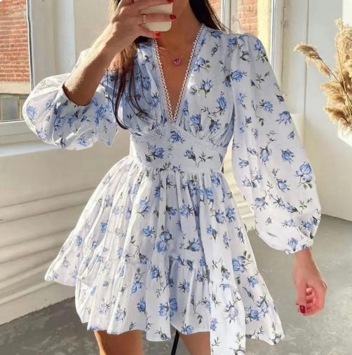 Suri | Women's Long Sleeve Mini Dress | Floral V Neck