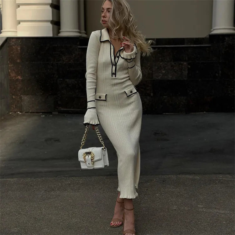Nymphe | Long Sleeve Maxi Dress | Ribbed Collar