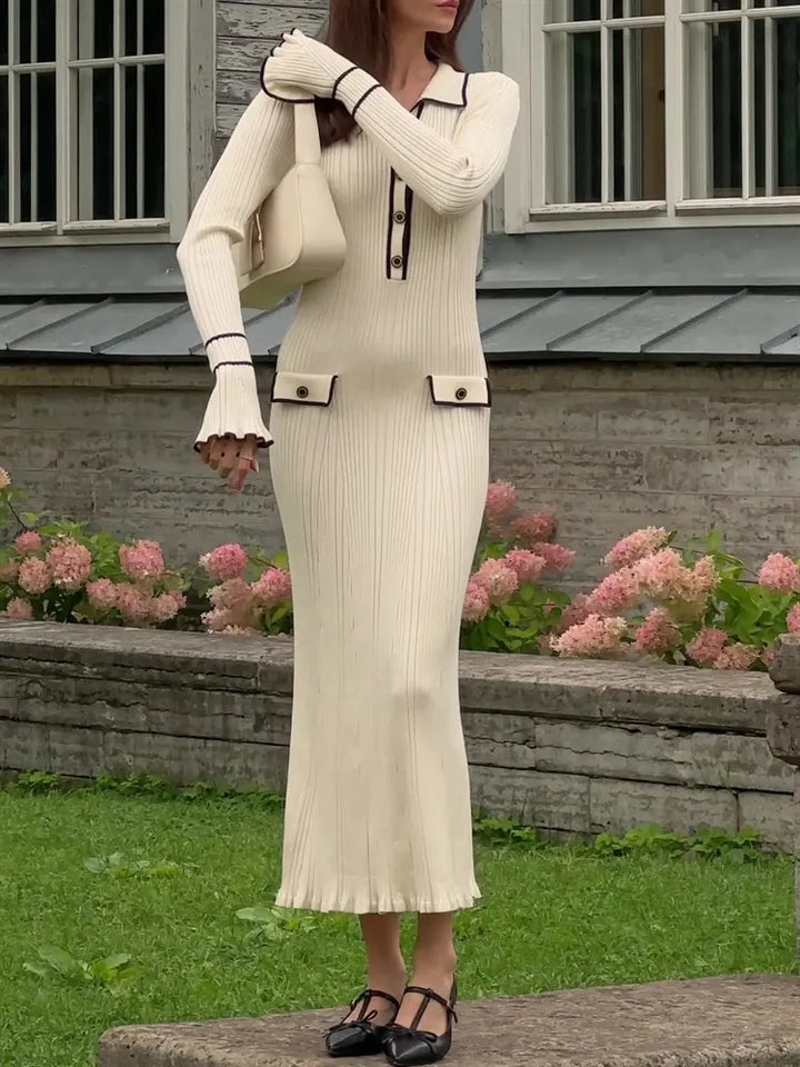 Nymphe | Long Sleeve Maxi Dress | Ribbed Collar