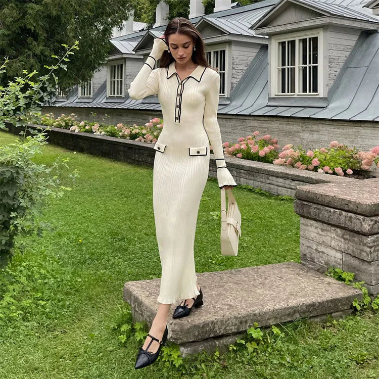 Nymphe | Long Sleeve Maxi Dress | Ribbed Collar