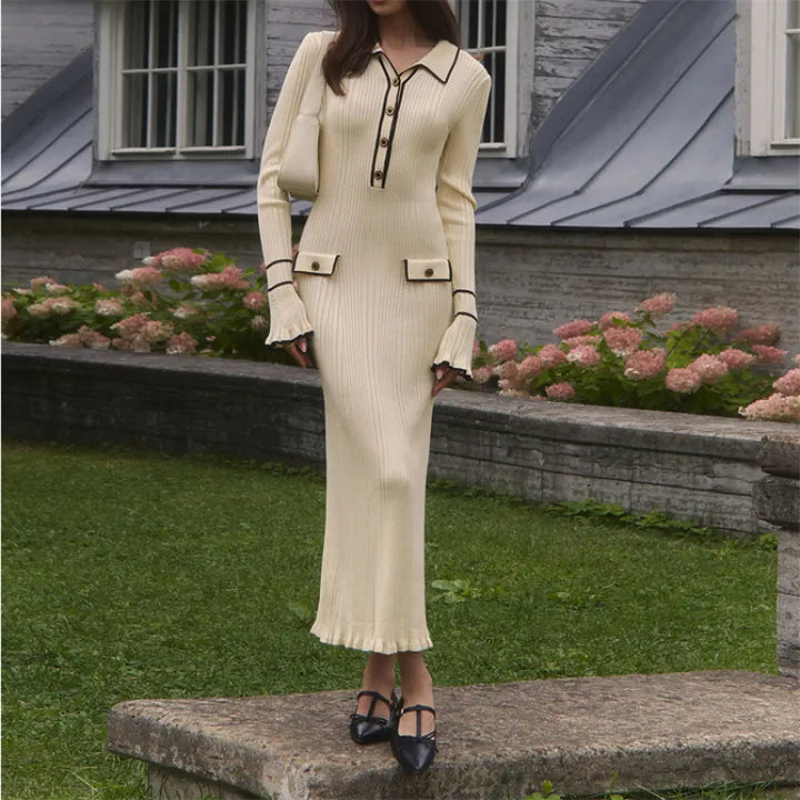 Nymphe | Long Sleeve Maxi Dress | Ribbed Collar