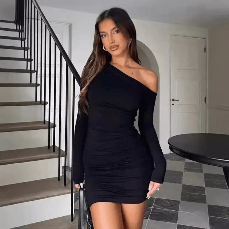 Sigrun | Women's Long Sleeve Mini Dress | One Shoulder Party