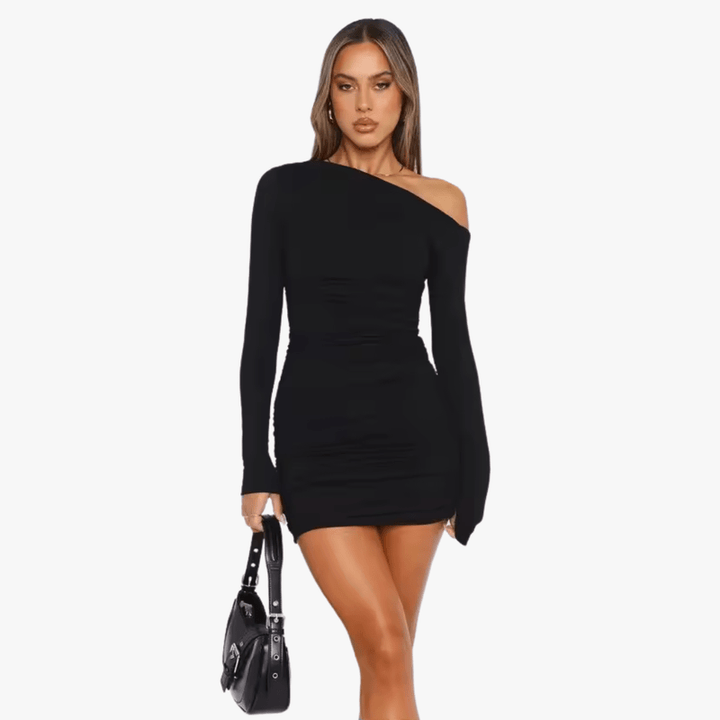 Sigrun | Women's Long Sleeve Mini Dress | One Shoulder Party