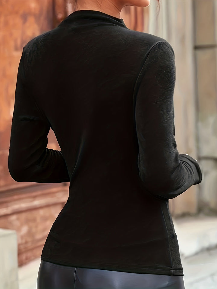Callista | Women's Long Sleeve Top | Mock Neck Diagonal Ruched