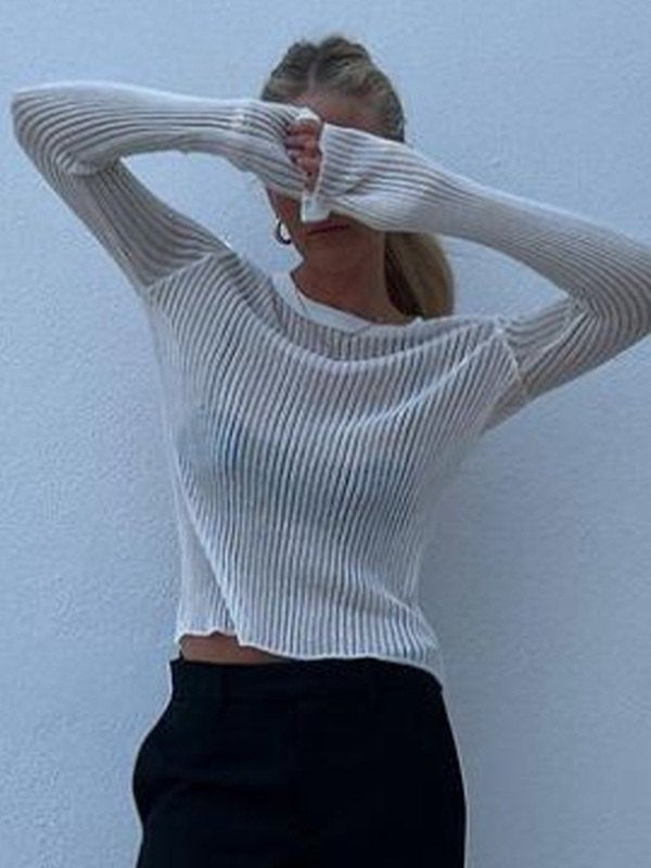 Hildegard | Women's Fitted Ribbed Knit Long Sleeve Top | Crew Neck