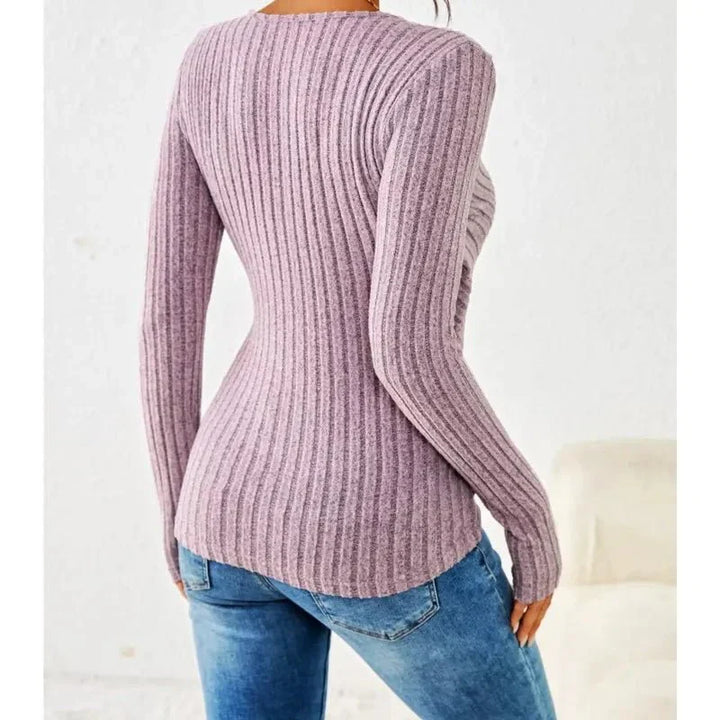 Phyllis | Women's Ribbed Long Sleeve Top | Wrap V-Neck Ruched