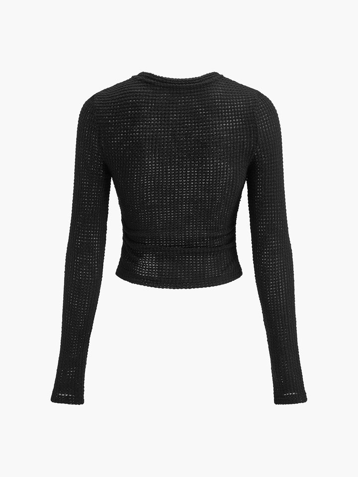Leukippe | Women's Waffle Knit Long Sleeve Top | Crew Neck