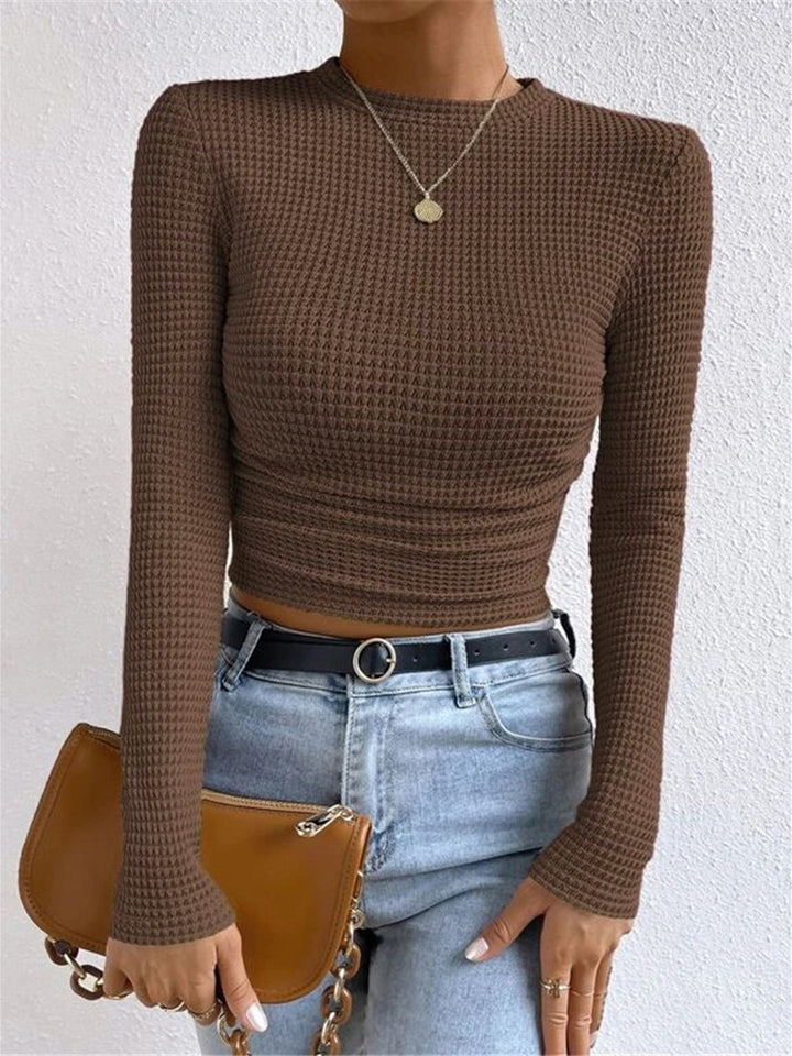 Leukippe | Women's Waffle Knit Long Sleeve Top | Crew Neck