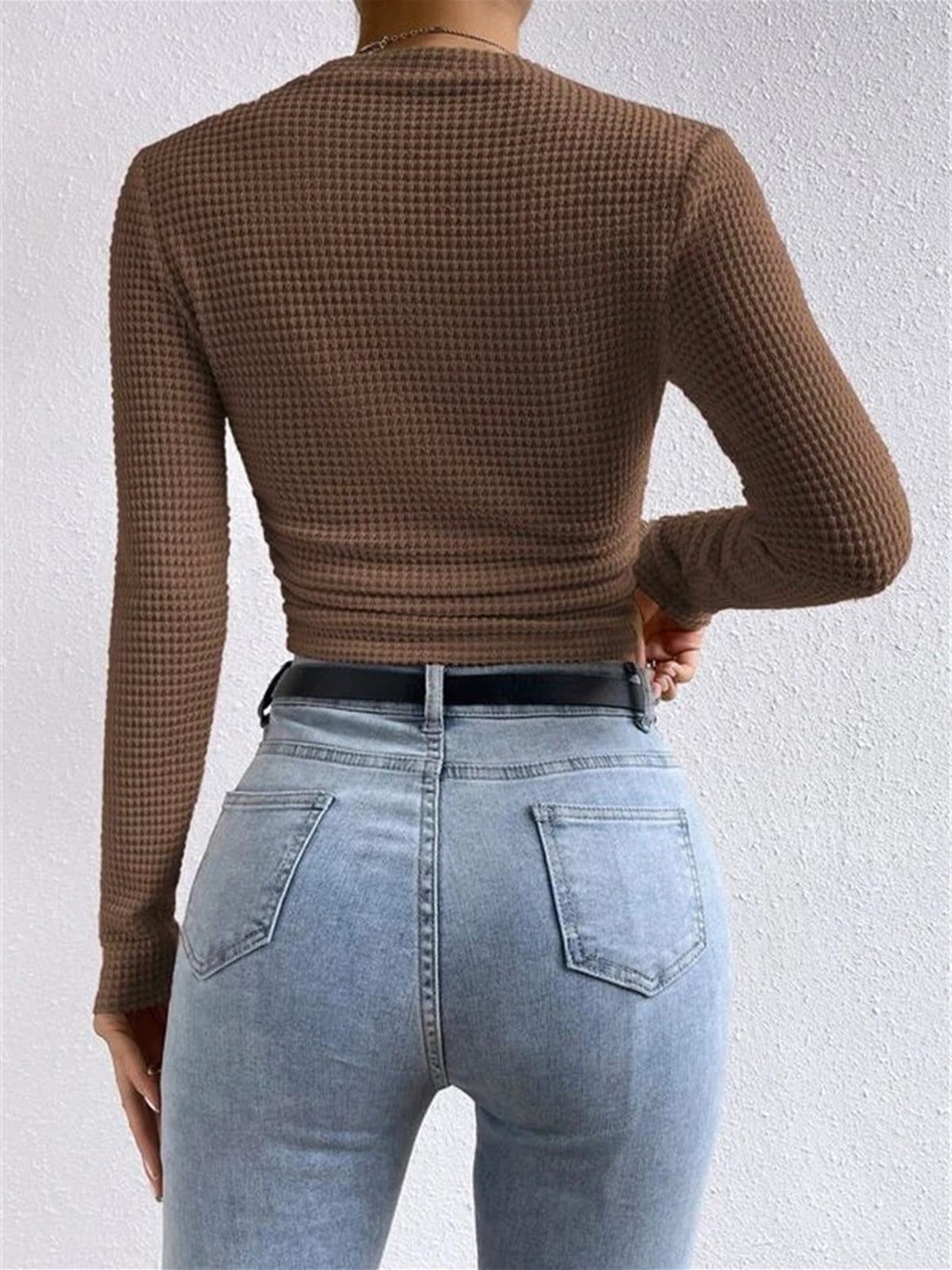 Leukippe | Women's Waffle Knit Long Sleeve Top | Crew Neck