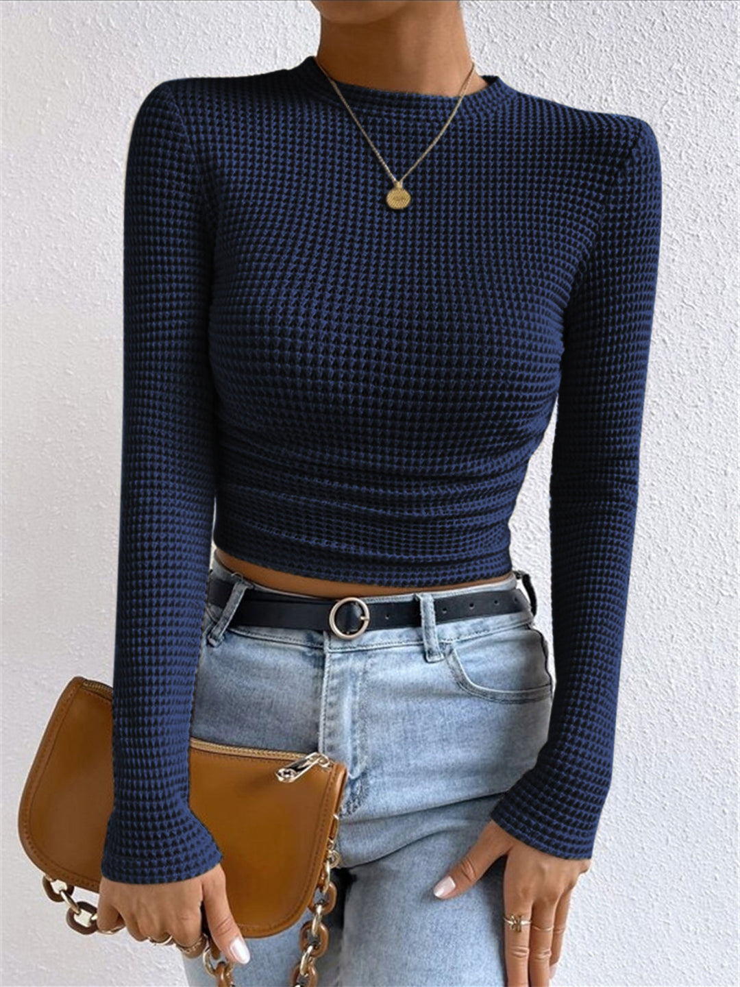 Leukippe | Women's Waffle Knit Long Sleeve Top | Crew Neck