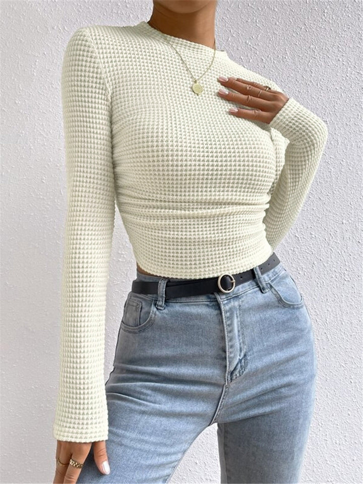 Leukippe | Women's Waffle Knit Long Sleeve Top | Crew Neck