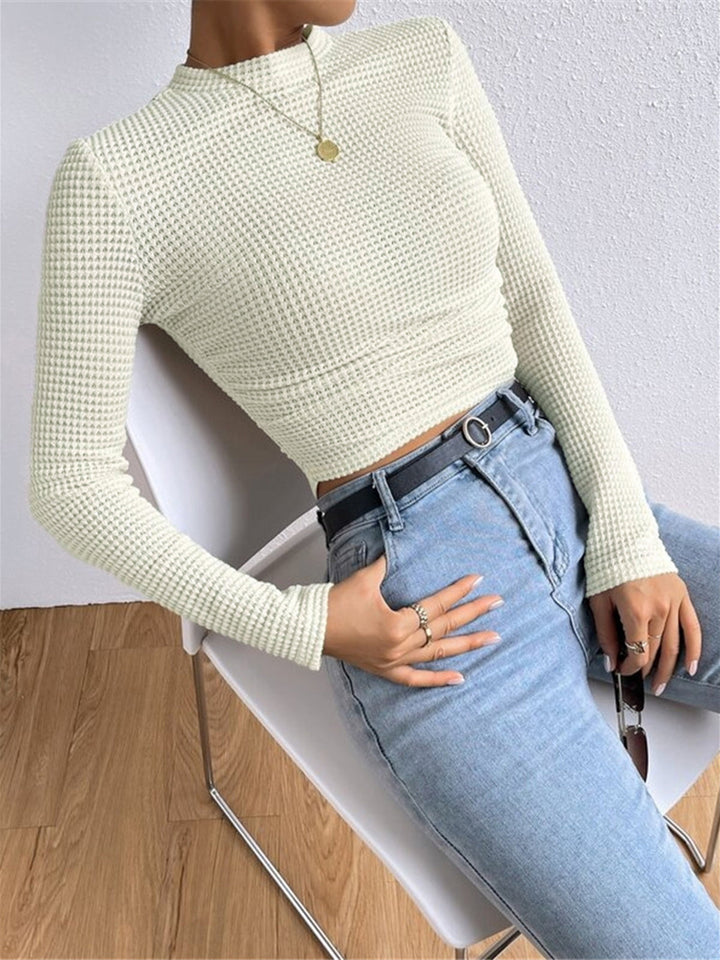 Leukippe | Women's Waffle Knit Long Sleeve Top | Crew Neck