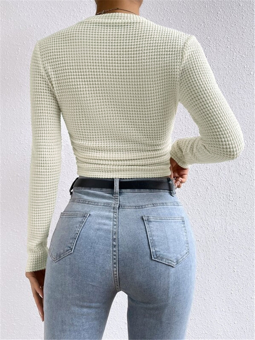 Leukippe | Women's Waffle Knit Long Sleeve Top | Crew Neck