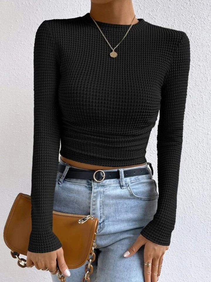 Leukippe | Women's Waffle Knit Long Sleeve Top | Crew Neck