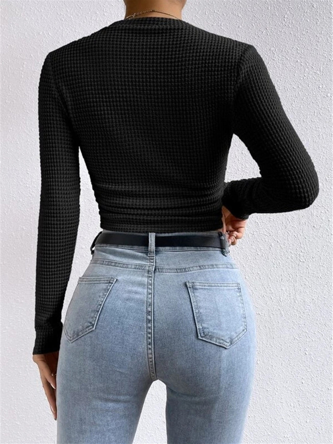 Leukippe | Women's Waffle Knit Long Sleeve Top | Crew Neck