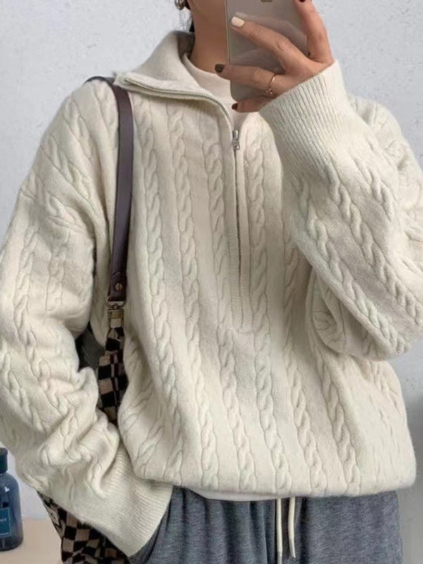 Seynabou | Women's Cable Knit Half-Zip Jumper | Loose Casual