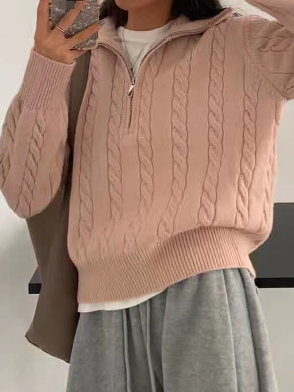 Seynabou | Women's Cable Knit Half-Zip Jumper | Loose Casual