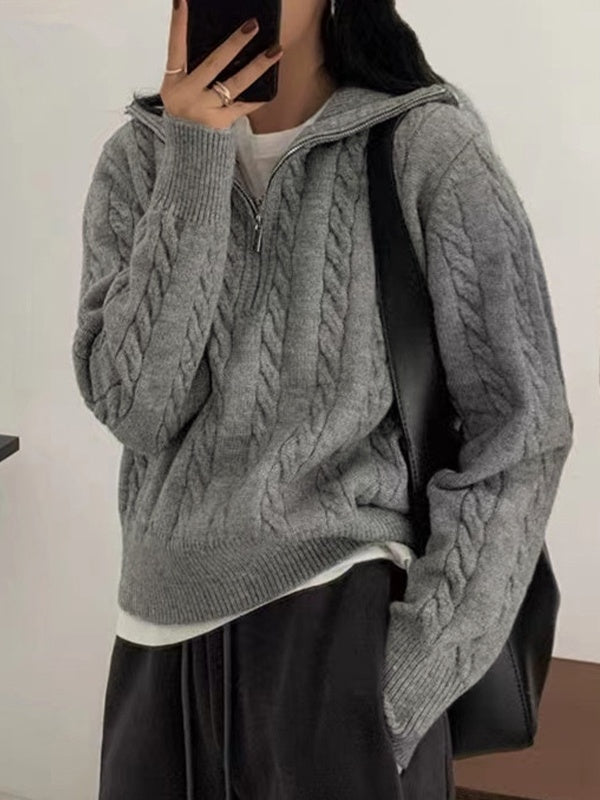 Seynabou | Women's Cable Knit Half-Zip Jumper | Loose Casual