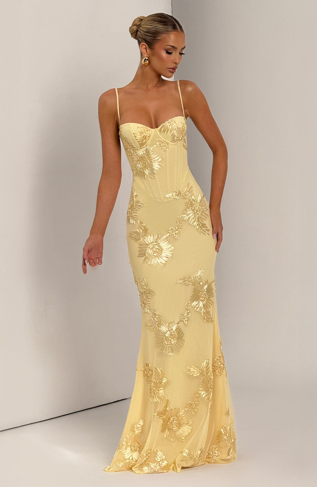 Women's Maxi Corset Dress with Floral Embroidery | Spaghetti Strap