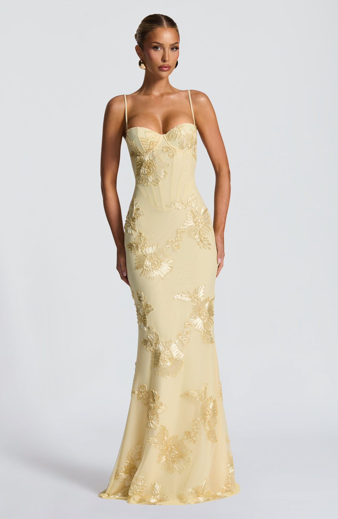 Women's Maxi Corset Dress with Floral Embroidery | Spaghetti Strap