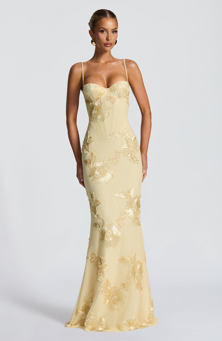 Women's Maxi Corset Dress with Floral Embroidery | Spaghetti Strap