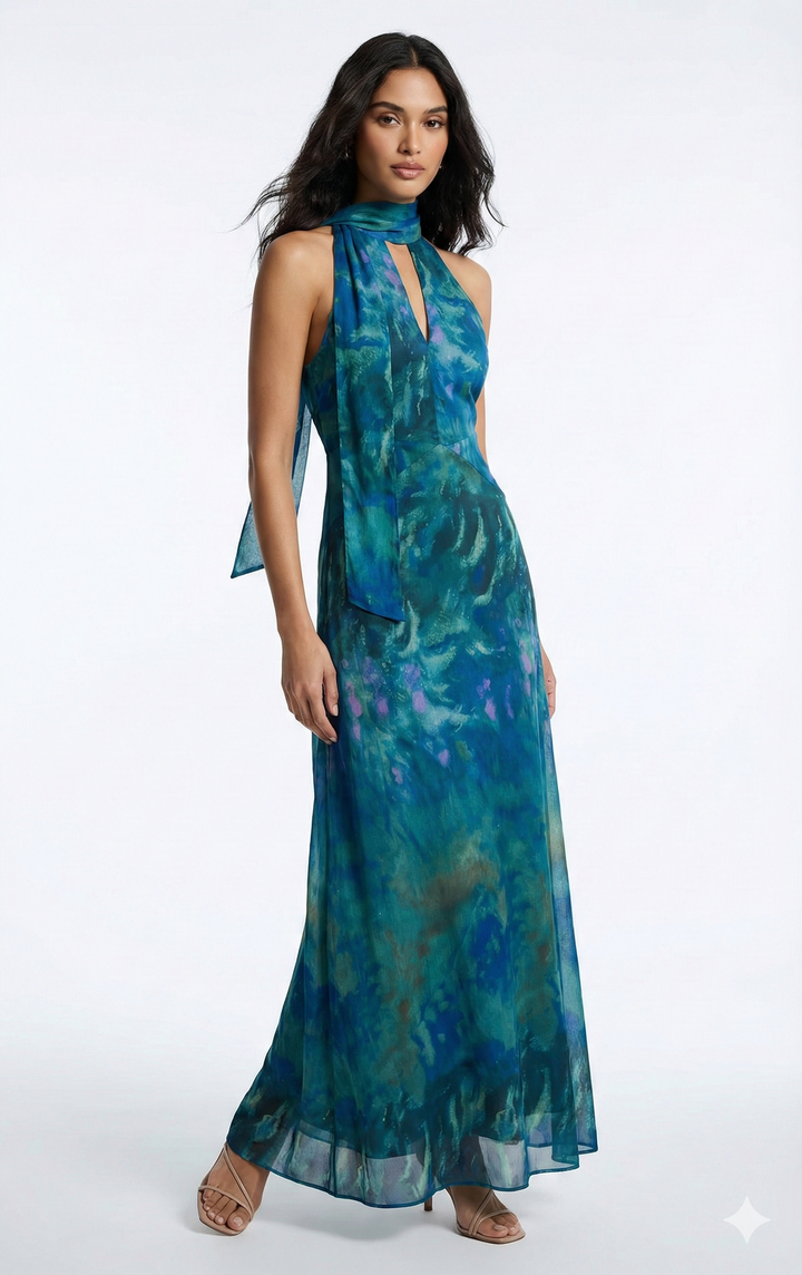 Women's Maxi Dress Floral Print | Halter Neck