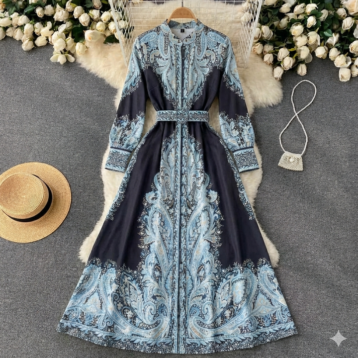 Mila | Women's Long Sleeve Formal Maxi Dress | Belted