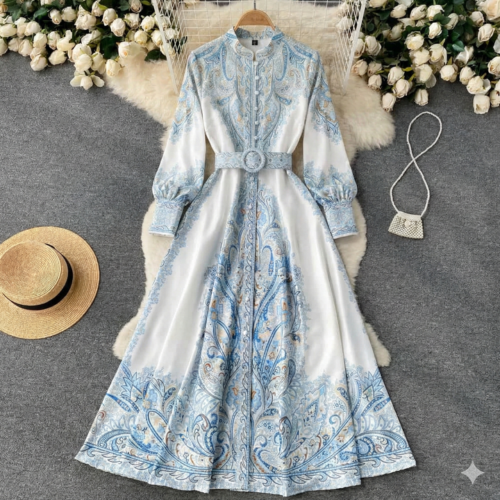 Mila | Women's Long Sleeve Formal Maxi Dress | Belted